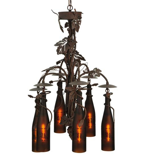 Meyda Lighting Tuscan Vineyard 20" 6-Light Cajun Spice Chandelier With Amber Wine Bottle Shade Glass