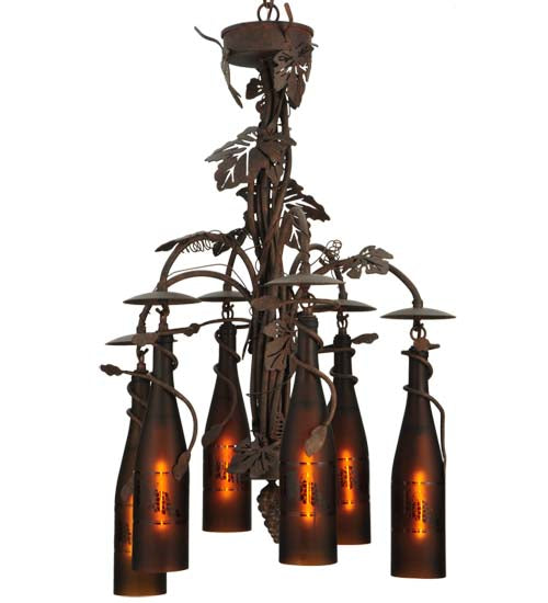 Meyda Lighting Tuscan Vineyard 20" 6-Light Cajun Spice Chandelier With Amber Wine Bottle Shade Glass