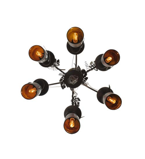 Meyda Lighting Tuscan Vineyard 20" 6-Light Cajun Spice Chandelier With Amber Wine Bottle Shade Glass