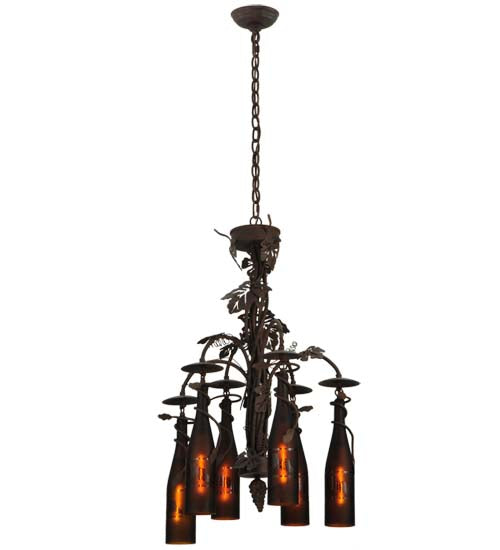 Meyda Lighting Tuscan Vineyard 20" 6-Light Cajun Spice Chandelier With Amber Wine Bottle Shade Glass