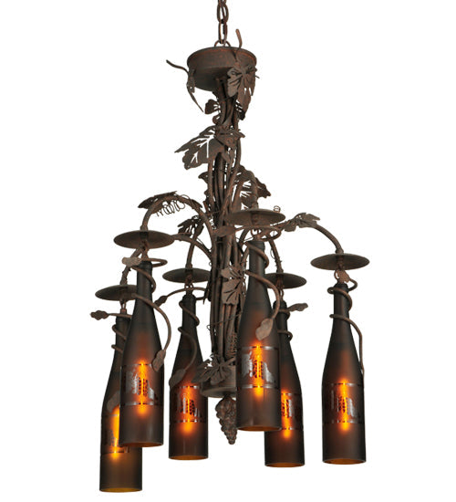 Meyda Lighting Tuscan Vineyard 20" 6-Light Cajun Spice Chandelier With Amber Wine Bottle Shade Glass
