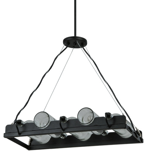 Meyda Lighting Tuscan Vineyard 22" 5-Light Blackened Steel Island Pendant Light With Clear Wine Bottles Shade Glass