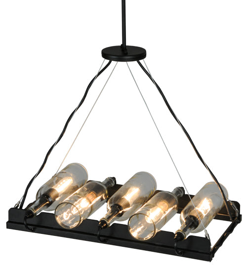 Meyda Lighting Tuscan Vineyard 22" 5-Light Blackened Steel Island Pendant Light With Clear Wine Bottles Shade Glass