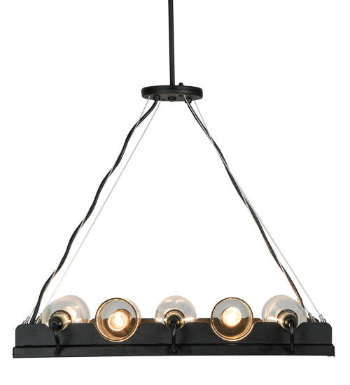 Meyda Lighting Tuscan Vineyard 22" 5-Light Blackened Steel Island Pendant Light With Clear Wine Bottles Shade Glass