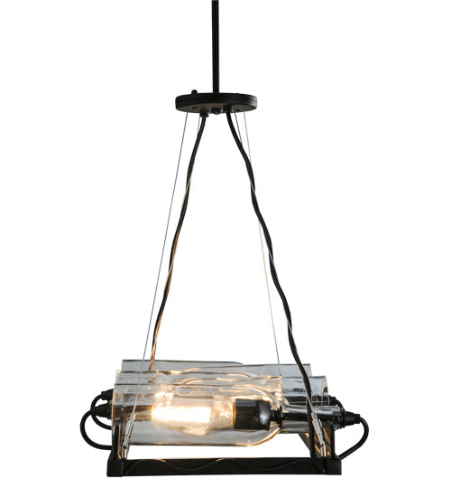 Meyda Lighting Tuscan Vineyard 22" 5-Light Blackened Steel Island Pendant Light With Clear Wine Bottles Shade Glass