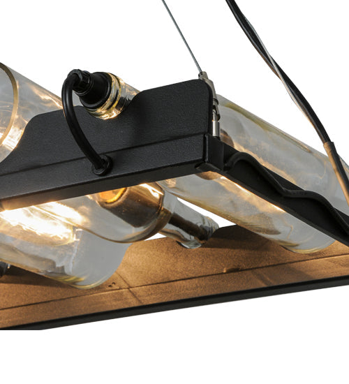 Meyda Lighting Tuscan Vineyard 22" 5-Light Blackened Steel Island Pendant Light With Clear Wine Bottles Shade Glass
