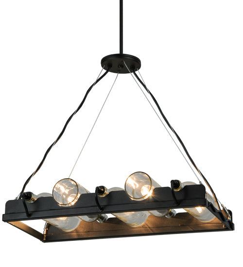 Meyda Lighting Tuscan Vineyard 22" 5-Light Blackened Steel Island Pendant Light With Clear Wine Bottles Shade Glass