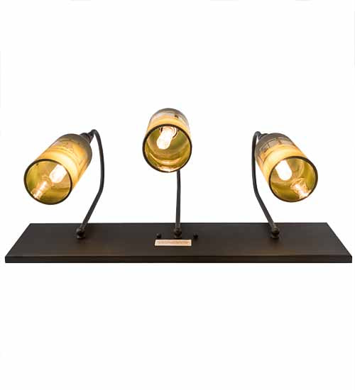 Meyda Lighting Tuscan Vineyard 24" 3-Light Textured Black Wall Sconce With Green & Black Etched Grapes Wine Bottle Shade Glass