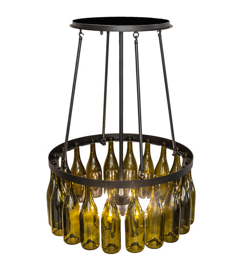 Meyda Lighting Tuscan Vineyard 26" 6-Light Textured Black Chandelier With 20 Green Wine Bottle Shade Glass