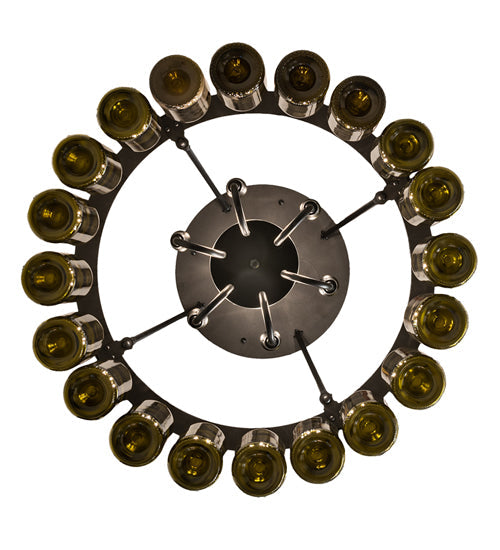 Meyda Lighting Tuscan Vineyard 26" 6-Light Textured Black Chandelier With 20 Green Wine Bottle Shade Glass
