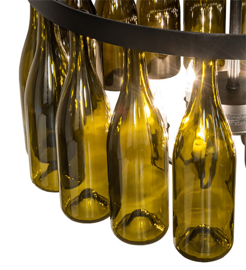 Meyda Lighting Tuscan Vineyard 26" 6-Light Textured Black Chandelier With 20 Green Wine Bottle Shade Glass