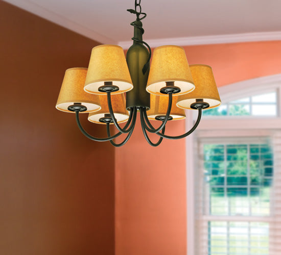 Meyda Lighting Tuscan Vineyard 26" 6-Light Textured Black Chandelier With Brown Parchment Shade