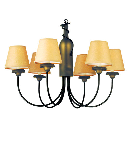 Meyda Lighting Tuscan Vineyard 26" 6-Light Textured Black Chandelier With Brown Parchment Shade
