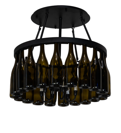 Meyda Lighting Tuscan Vineyard 26" 6-Light Textured Black Semi-flush Mount Light With 20 Green Wine Bottle Shade Glass