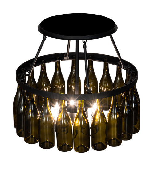 Meyda Lighting Tuscan Vineyard 26" 6-Light Textured Black Semi-flush Mount Light With 20 Green Wine Bottle Shade Glass