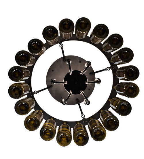 Meyda Lighting Tuscan Vineyard 26" 6-Light Textured Black Semi-flush Mount Light With 20 Green Wine Bottle Shade Glass