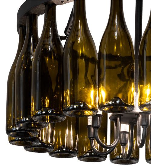 Meyda Lighting Tuscan Vineyard 26" 6-Light Textured Black Semi-flush Mount Light With 20 Green Wine Bottle Shade Glass