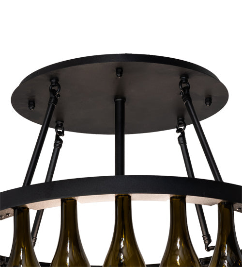 Meyda Lighting Tuscan Vineyard 26" 6-Light Textured Black Semi-flush Mount Light With 20 Green Wine Bottle Shade Glass