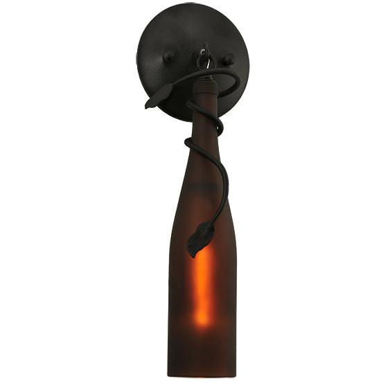 Meyda Lighting Tuscan Vineyard 3" Black Wall Sconce With Frosted Amber Wine Bottle Shade Glass