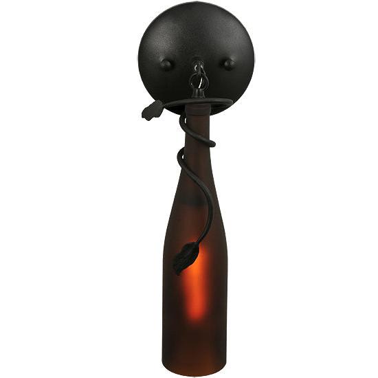 Meyda Lighting Tuscan Vineyard 3" Black Wall Sconce With Frosted Amber Wine Bottle Shade Glass