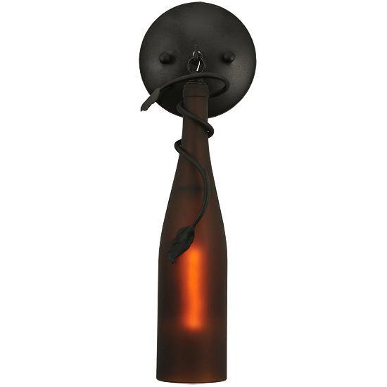 Meyda Lighting Tuscan Vineyard 3" Black Wall Sconce With Frosted Amber Wine Bottle Shade Glass