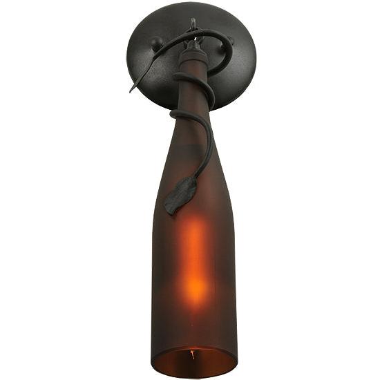 Meyda Lighting Tuscan Vineyard 3" Black Wall Sconce With Frosted Amber Wine Bottle Shade Glass