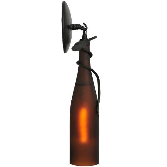 Meyda Lighting Tuscan Vineyard 3" Black Wall Sconce With Frosted Amber Wine Bottle Shade Glass