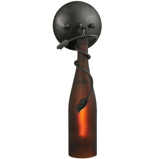 Meyda Lighting Tuscan Vineyard 3" Black Wall Sconce With Frosted Amber Wine Bottle Shade Glass