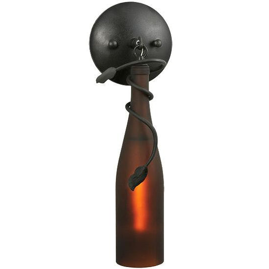 Meyda Lighting Tuscan Vineyard 3" Black Wall Sconce With Frosted Amber Wine Bottle Shade Glass