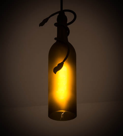 Meyda Lighting Tuscan Vineyard 3" Textured Black Mini Pendant Light With Frosted Green Wine Bottle Shade Glass