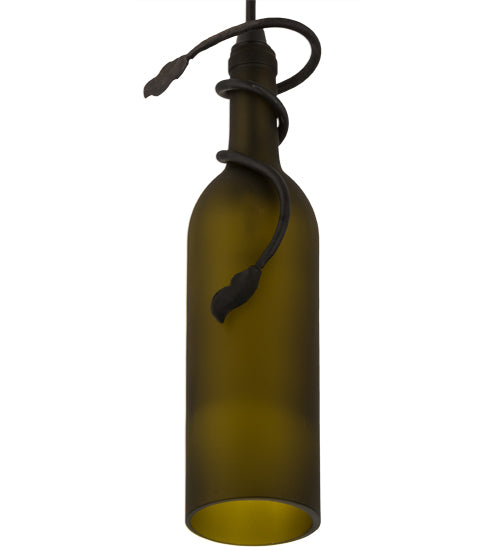 Meyda Lighting Tuscan Vineyard 3" Textured Black Mini Pendant Light With Frosted Green Wine Bottle Shade Glass