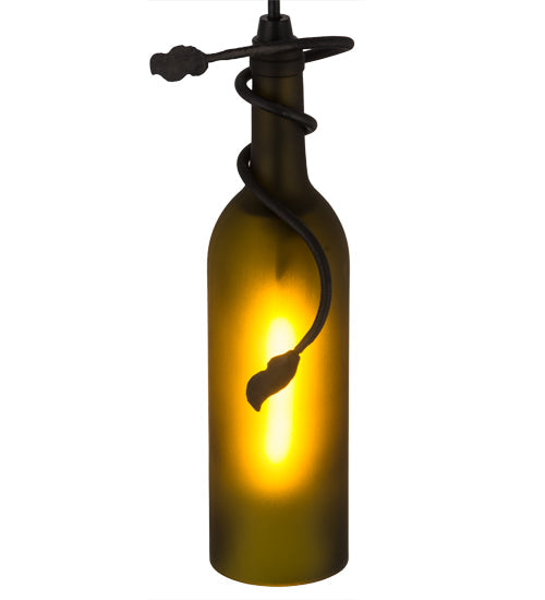 Meyda Lighting Tuscan Vineyard 3" Textured Black Mini Pendant Light With Frosted Green Wine Bottle Shade Glass