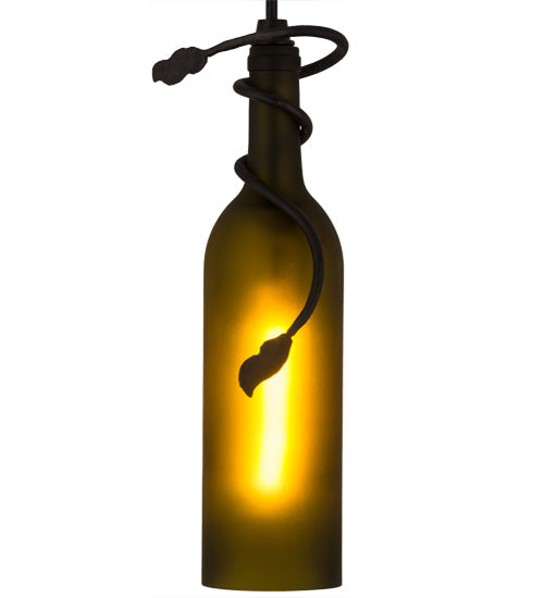 Meyda Lighting Tuscan Vineyard 3" Textured Black Mini Pendant Light With Frosted Green Wine Bottle Shade Glass