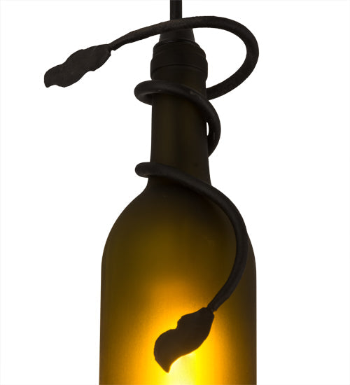 Meyda Lighting Tuscan Vineyard 3" Textured Black Mini Pendant Light With Frosted Green Wine Bottle Shade Glass