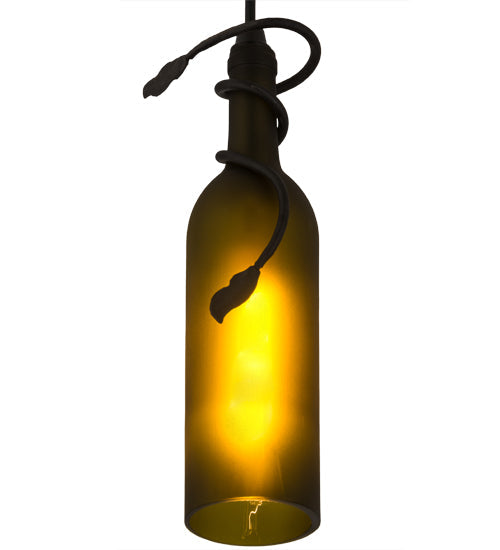 Meyda Lighting Tuscan Vineyard 3" Textured Black Mini Pendant Light With Frosted Green Wine Bottle Shade Glass