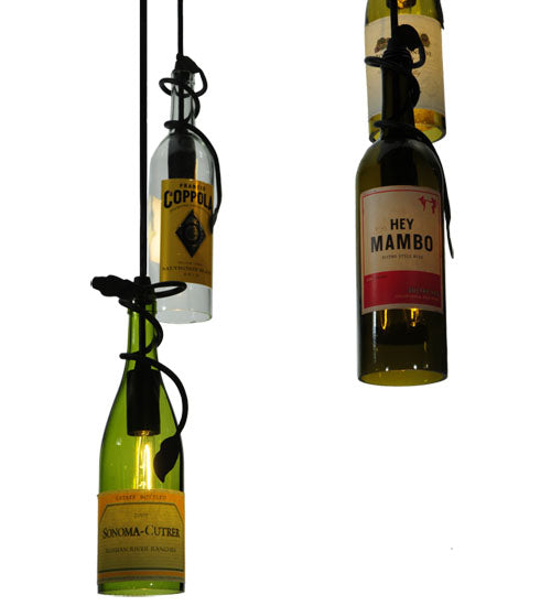 Meyda Lighting Tuscan Vineyard 30" 7-Light Pewter Personalized Cascading Pendant Light With Multi-Colored Wine Bottle Shade Glass
