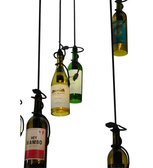 Meyda Lighting Tuscan Vineyard 30" 7-Light Pewter Personalized Cascading Pendant Light With Multi-Colored Wine Bottle Shade Glass
