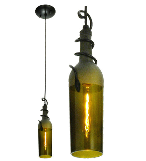Meyda Lighting Tuscan Vineyard 30637 5" Textured Black Mini Pendant Light With Green Wine Bottle Shade Glass