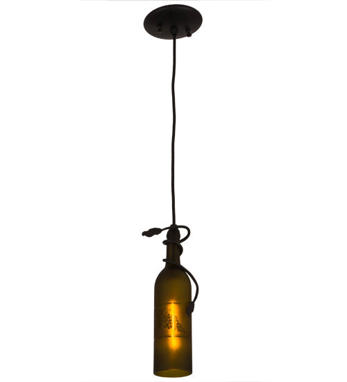 Meyda Lighting Tuscan Vineyard 32702 5" Textured Black Mini Pendant Light With Green Wine Bottle Shade Glass