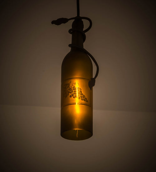 Meyda Lighting Tuscan Vineyard 32702 5" Textured Black Mini Pendant Light With Green Wine Bottle Shade Glass