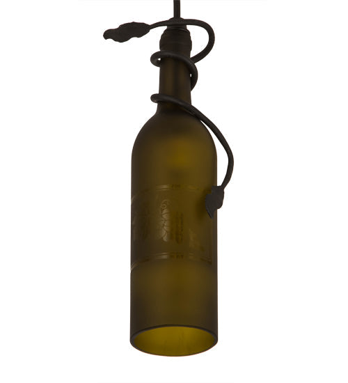 Meyda Lighting Tuscan Vineyard 32702 5" Textured Black Mini Pendant Light With Green Wine Bottle Shade Glass