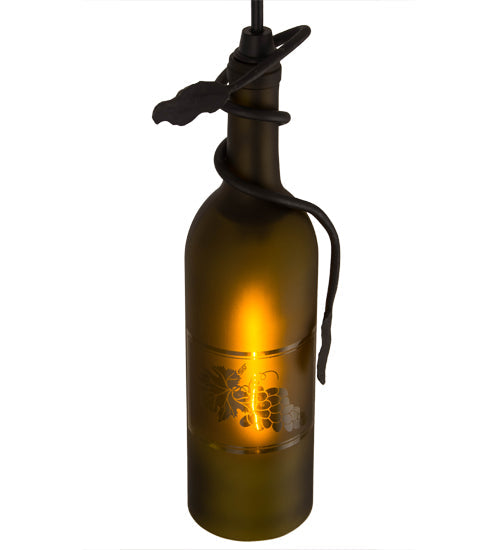 Meyda Lighting Tuscan Vineyard 32702 5" Textured Black Mini Pendant Light With Green Wine Bottle Shade Glass
