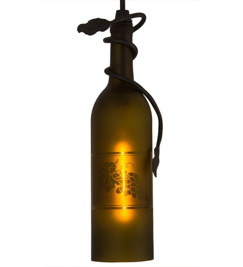 Meyda Lighting Tuscan Vineyard 32702 5" Textured Black Mini Pendant Light With Green Wine Bottle Shade Glass