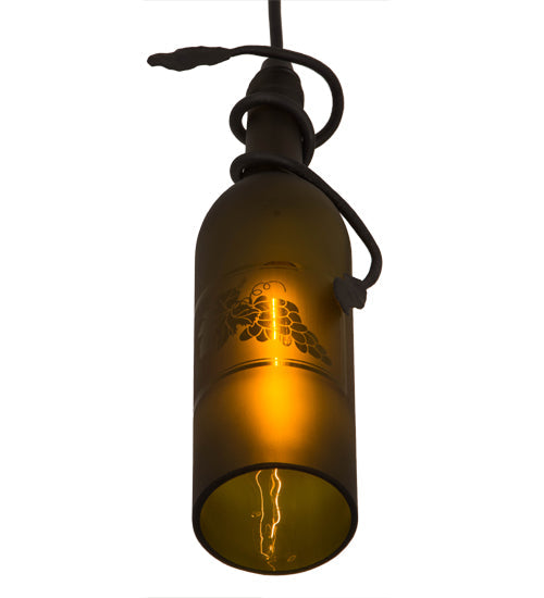 Meyda Lighting Tuscan Vineyard 32702 5" Textured Black Mini Pendant Light With Green Wine Bottle Shade Glass