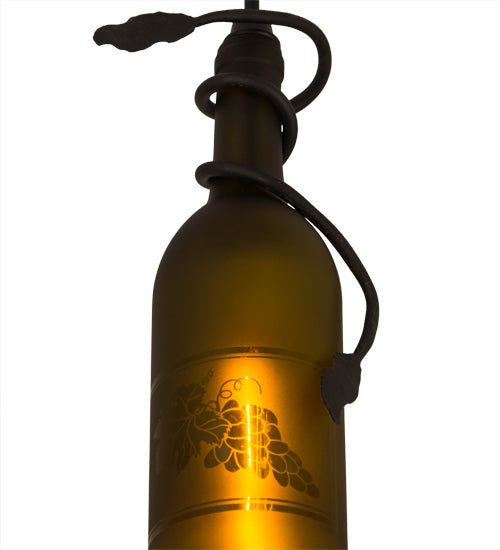 Meyda Lighting Tuscan Vineyard 32702 5" Textured Black Mini Pendant Light With Green Wine Bottle Shade Glass