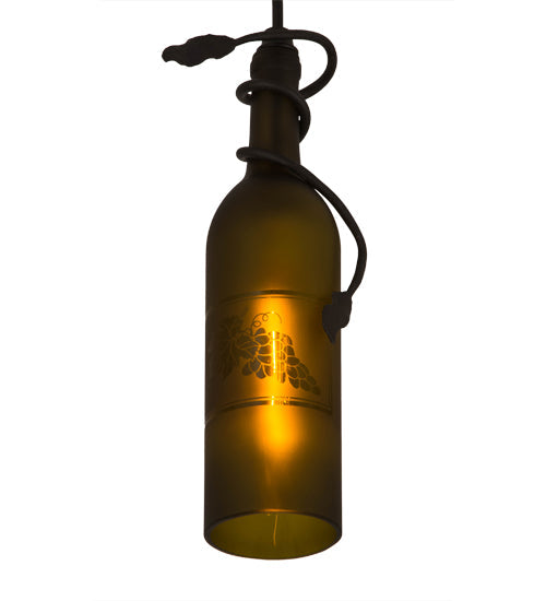 Meyda Lighting Tuscan Vineyard 32702 5" Textured Black Mini Pendant Light With Green Wine Bottle Shade Glass
