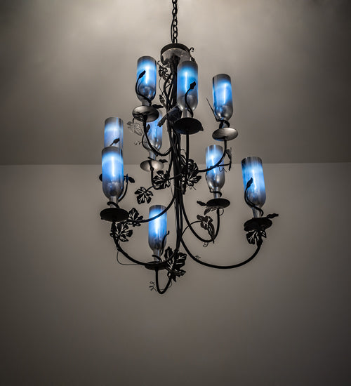 Meyda Lighting Tuscan Vineyard 34" 9-Light Textured Black Chandelier With Chrome Wine Bottle Shade