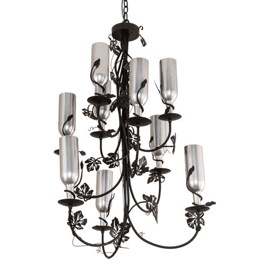 Meyda Lighting Tuscan Vineyard 34" 9-Light Textured Black Chandelier With Chrome Wine Bottle Shade