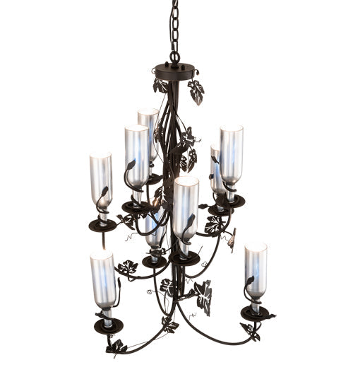 Meyda Lighting Tuscan Vineyard 34" 9-Light Textured Black Chandelier With Chrome Wine Bottle Shade