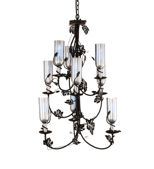 Meyda Lighting Tuscan Vineyard 34" 9-Light Textured Black Chandelier With Chrome Wine Bottle Shade